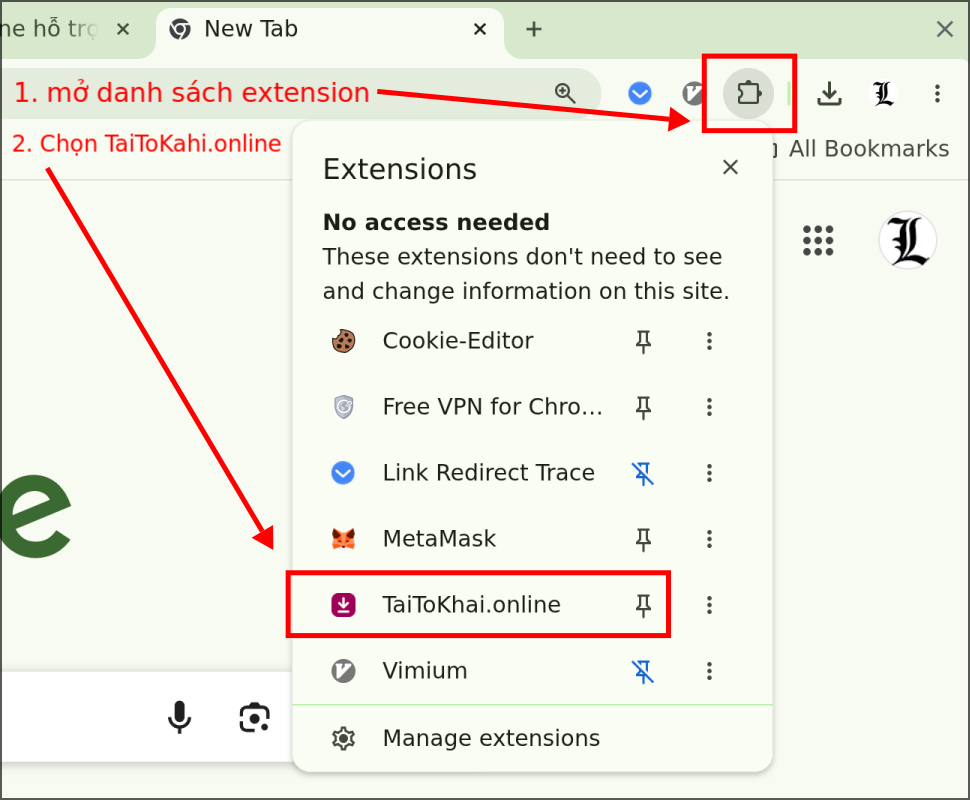 Mở Extension TaiToKhai.online