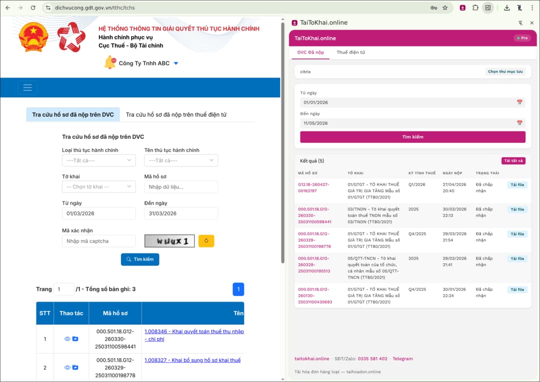 TaiToKhai.online — giao diện Extension